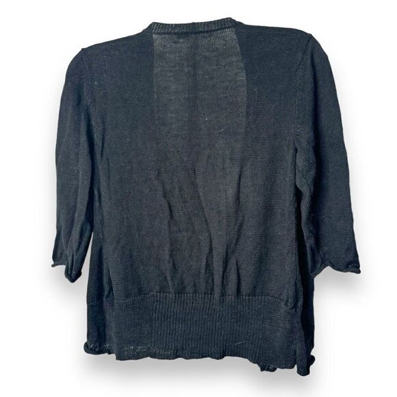 Eileen Fisher Black Open Front Linen 1/2 Sleeve Cardigan Sweater Women’s Size S - Picture 3 of 6